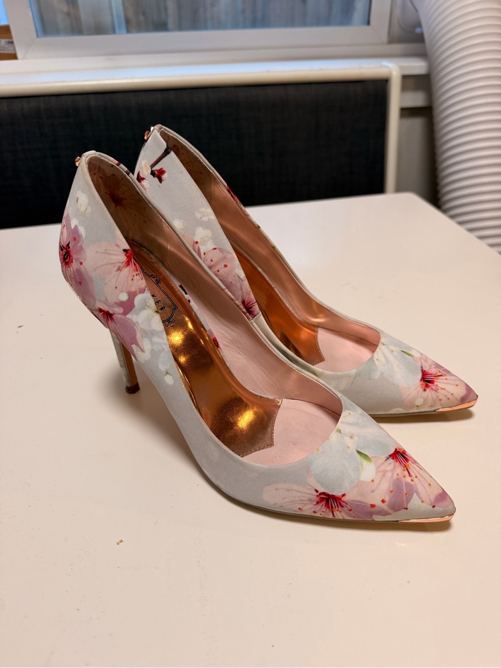 Ted Baker London Floral Pointed-Toe Stiletto Heels in Light Pink and White